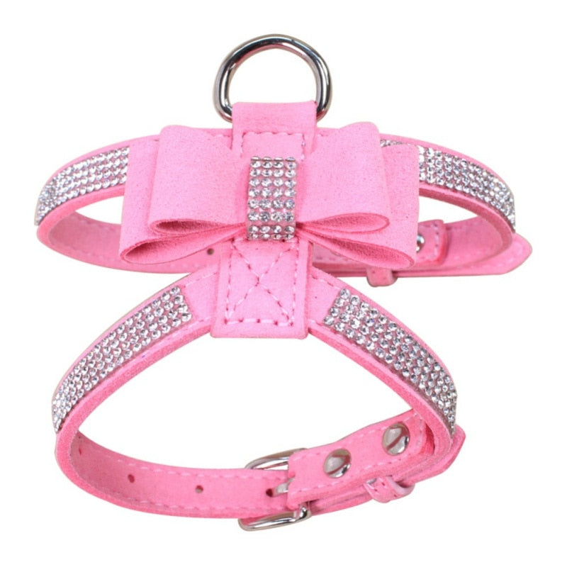Pet Puppy Dog Harness Velvet & Leather Leash