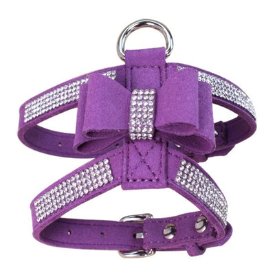 Pet Puppy Dog Harness Velvet & Leather Leash